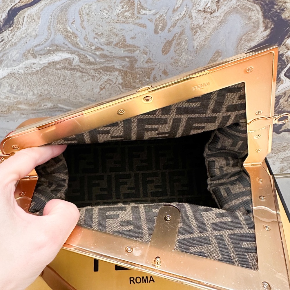 Fendi Shiny Nappa Medium Fendi First Caramello Clutch Bag - Picture 10 of 16
